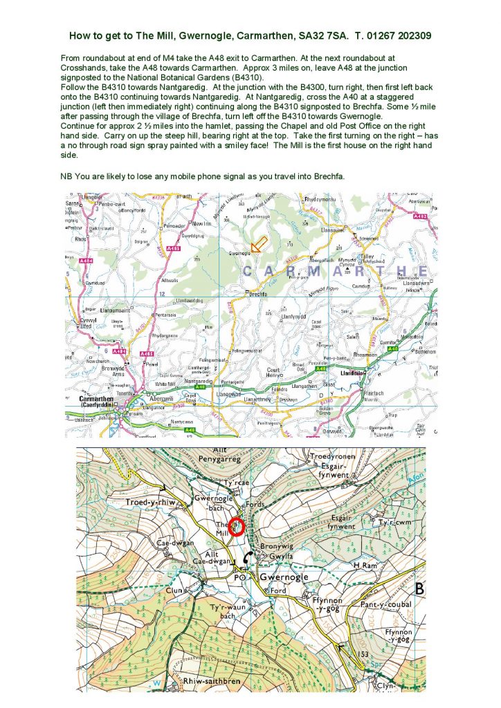 A map showing how to get to West Wales Willows